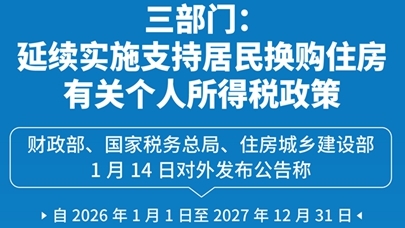 三部门：延续实施支持居民换购住房有关个人所得税政策